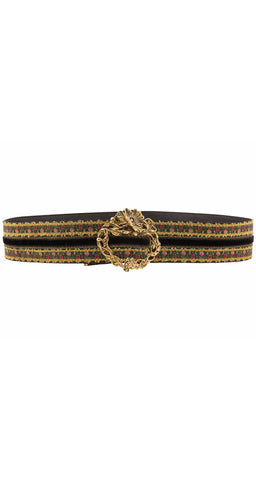 1980s Floral Gold Metallic Ribbon Leather Belt