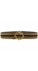 1980s Floral Gold Metallic Ribbon Leather Belt