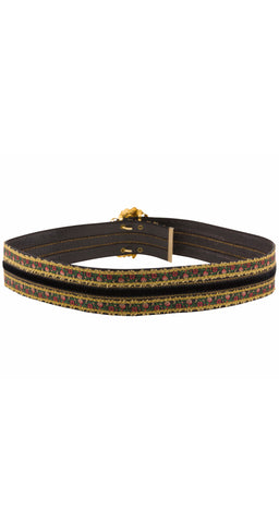 1980s Floral Gold Metallic Ribbon Leather Belt