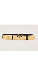 Front of a vintage Roberta di Camerino 1970s brown belt with gold hardware