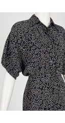 1984 S/S Lasso Print Black Rayon Blouson Shirt Dress