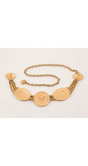 1980s Lion Medallion Gold-Tone Metal Chain Belt
