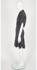 1984 S/S Lasso Print Black Rayon Blouson Shirt Dress