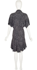 1984 S/S Lasso Print Black Rayon Blouson Shirt Dress