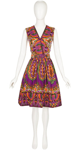 1960s Bird Batik Print Cotton Sleeveless Day Dress