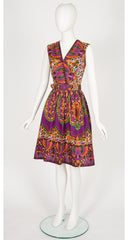 1960s Bird Batik Print Cotton Sleeveless Day Dress