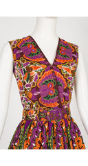 1960s Bird Batik Print Cotton Sleeveless Day Dress