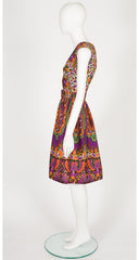 1960s Bird Batik Print Cotton Sleeveless Day Dress