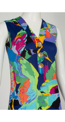 1970s Flying Bird Print Jersey Sleeveless Shift Dress