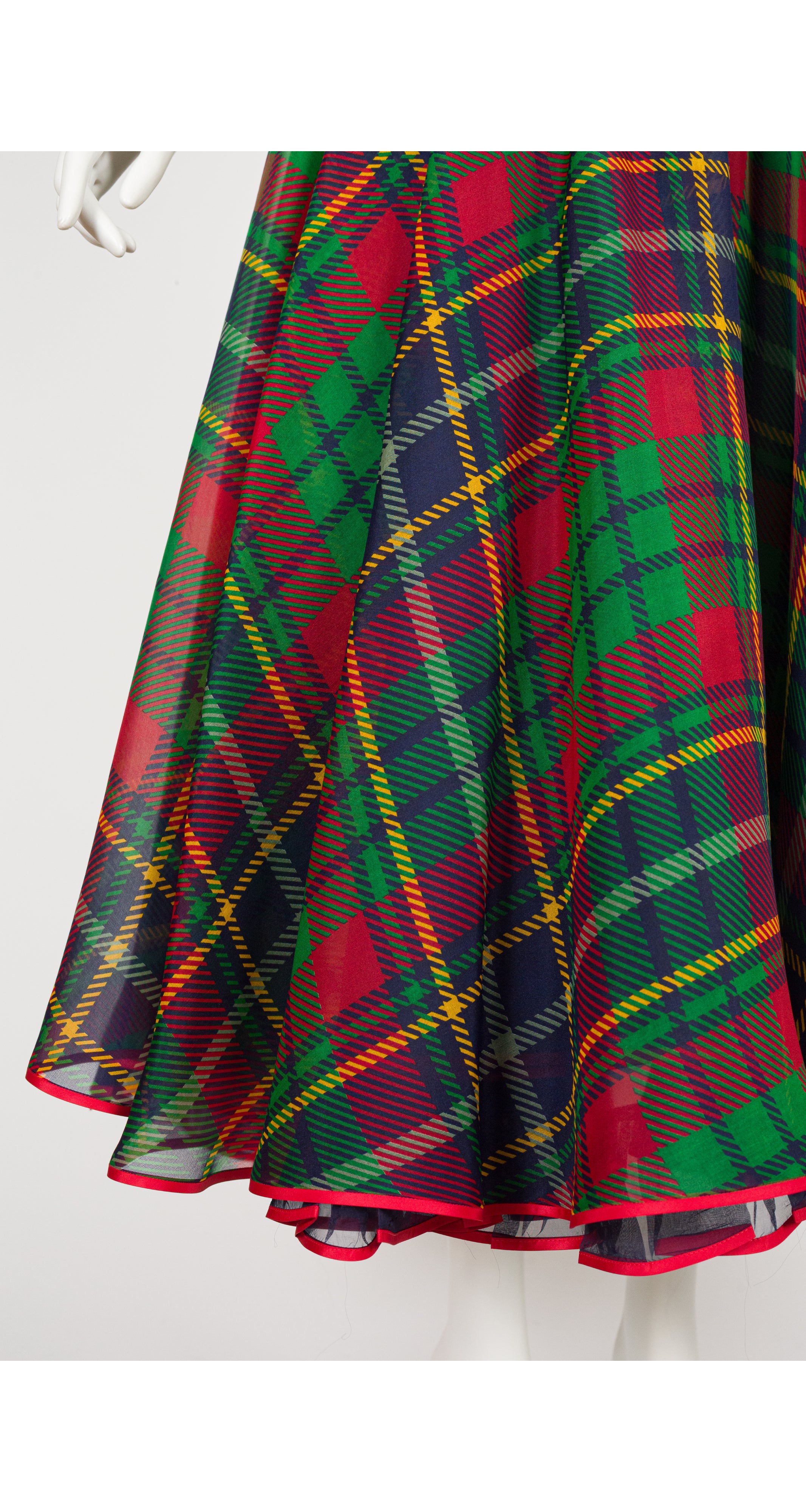 1991 S/S Navy Tartan Silk Cut-Out Bustier Gown