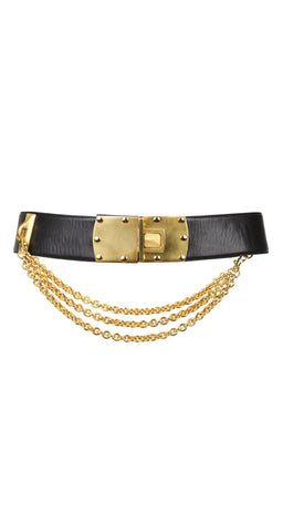 1992 Documented Gold Metal Chain Black Leather Belt