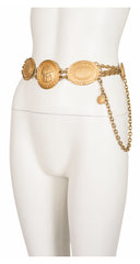1980s Lion Medallion Gold-Tone Metal Chain Belt