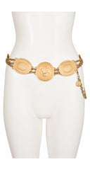 1980s Lion Medallion Gold-Tone Metal Chain Belt