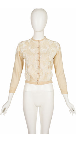 1950s Iridescent Sequin Cream Cashmere Cardigan