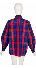 1992 F/W Blue & Red Plaid Silk Taffeta Tie-Neck Blouse