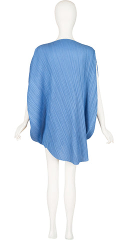 Blue Pleated Asymmetrical Petal Tunic Dress