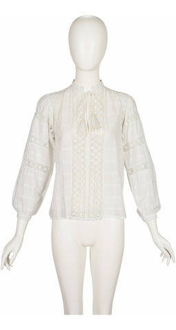 1977 S/S Ad Campaign White Eyelet Cotton Peasant Blouse