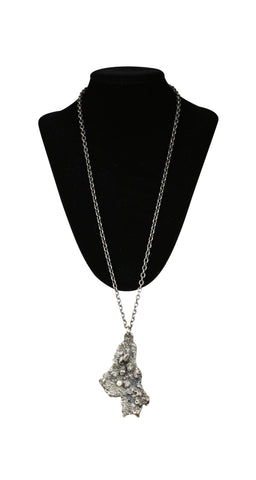1970s Brutalist Pewter & Faux Pearl Pendant Necklace