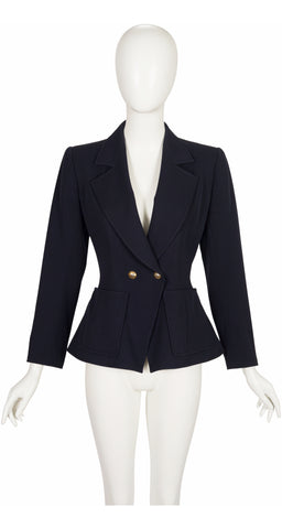 1983 S/S Navy Wool Gabardine Hourglass Blazer
