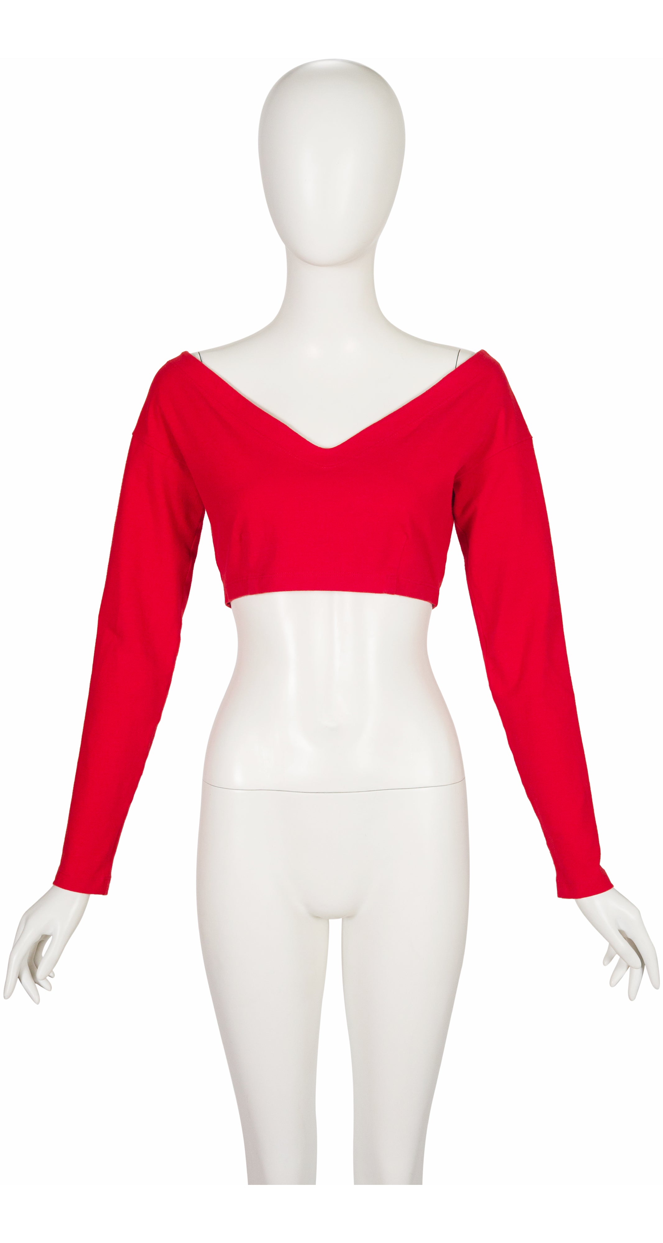 1992 S/S Red Cotton Jersey Long Sleeve Crop Top