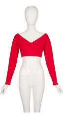 1992 S/S Red Cotton Jersey Long Sleeve Crop Top