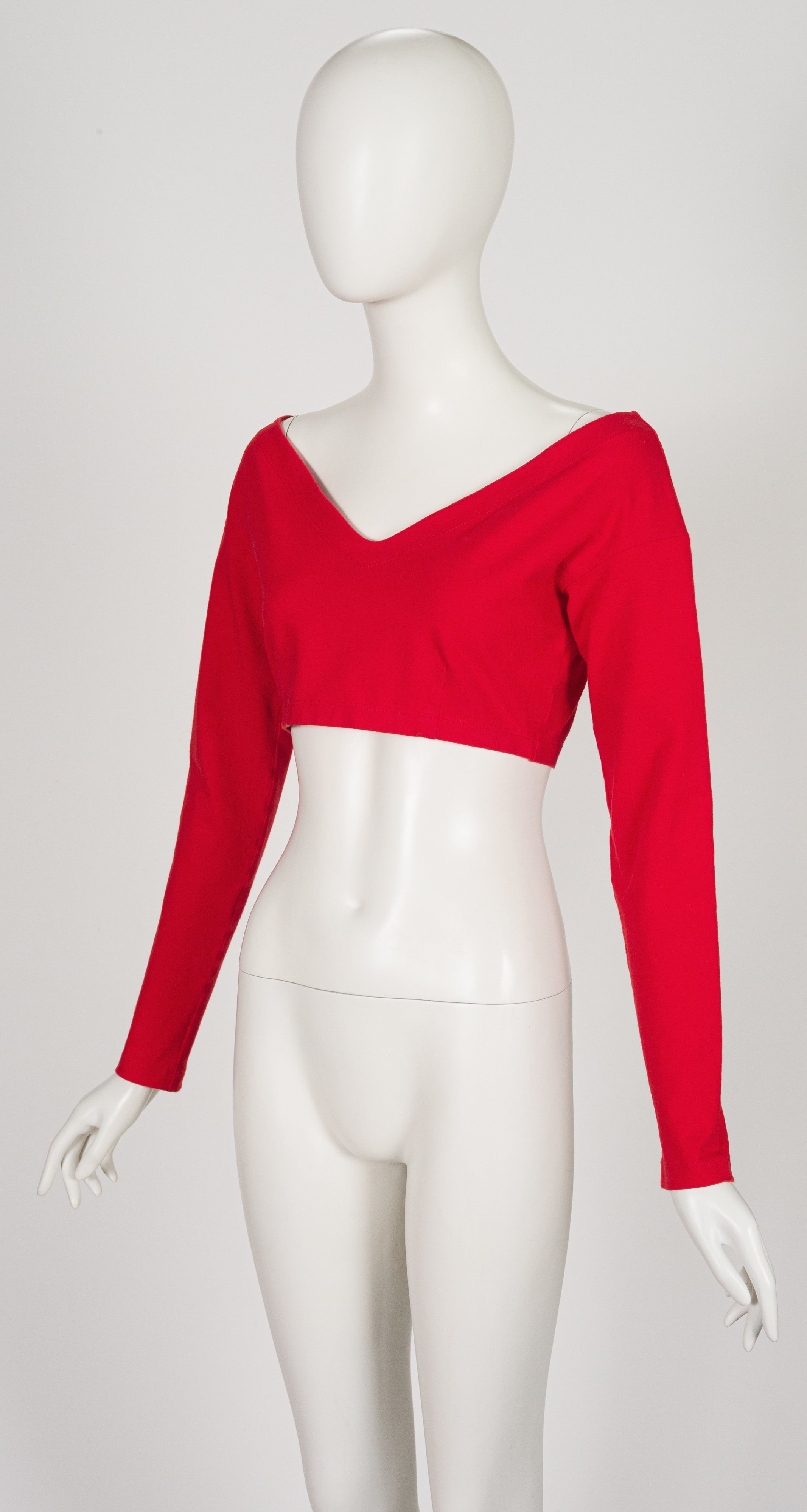 1992 S/S Red Cotton Jersey Long Sleeve Crop Top