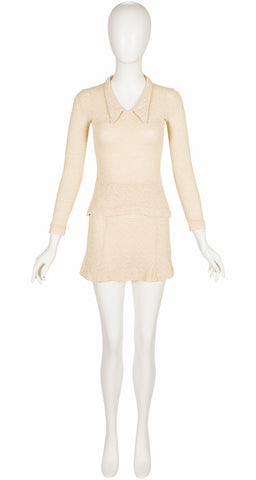 1960s Cotton Knit Chelsea Collar Top & Mini Skirt Set