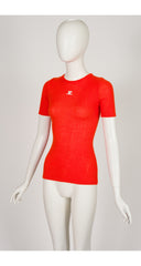 1970s Logo Orange Ribbed Knit Short Sleeve Top