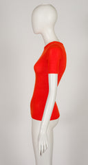 1970s Logo Orange Ribbed Knit Short Sleeve Top
