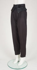 1980s Leather Waistband Black Cotton Trousers