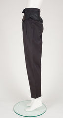 1980s Leather Waistband Black Cotton Trousers