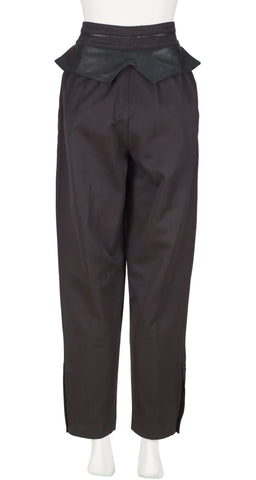 1980s Leather Waistband Black Cotton Trousers