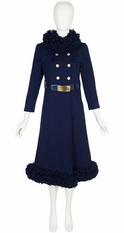 1960s Navy Double-Knit Wool Yarn Trim Coat