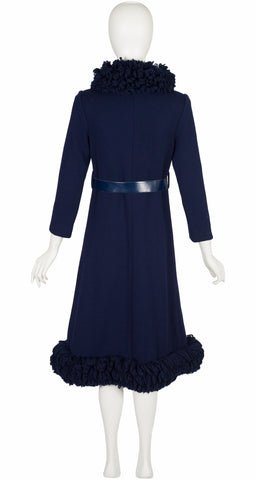 1960s Navy Double-Knit Wool Yarn Trim Coat