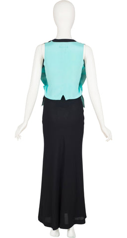 1990s Black Crepe Waistcoat & Maxi Skirt Set