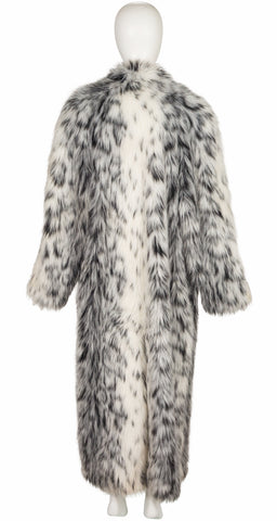 back of 1970s faux lynx fur full-length coat on mannequin 