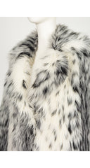 close-up of 1970s faux lynx fur full-length coat on mannequin 