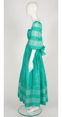 1980s Turquoise Silk Organza Puff Sleeve Gown