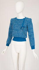 1970s Blue & White Wool Knit Pullover Sweater
