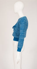 1970s Blue & White Wool Knit Pullover Sweater