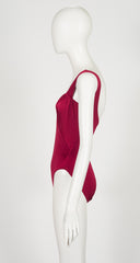 1980s Burgundy Faux Wrap One-Piece Swimsuit