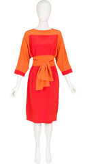 1983 S/S Runway Color Block Orange Silk Dress