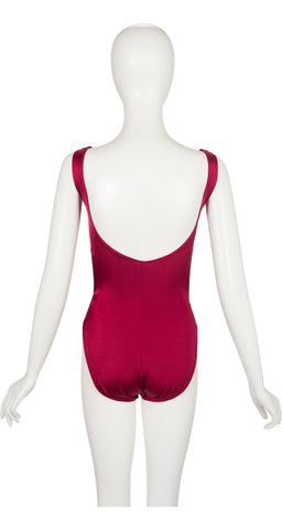 1980s Burgundy Faux Wrap One-Piece Swimsuit