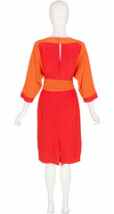 1983 S/S Runway Color Block Orange Silk Dress
