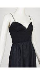1960s Black Silk Sweetheart Neckline Slip Dress