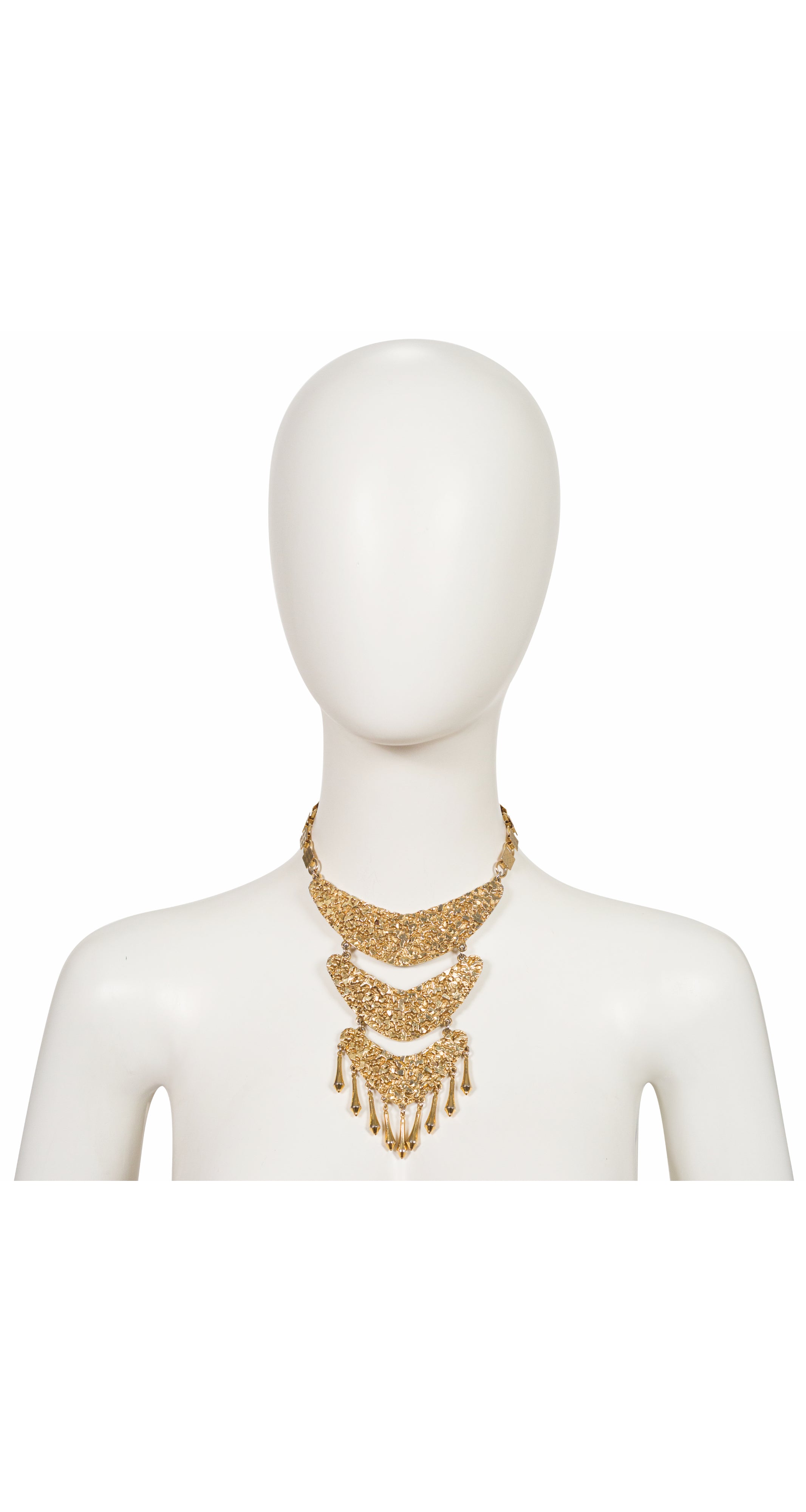 1960s Textured Gold Tone Tiered Bib Necklace
