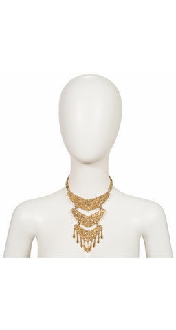 1960s Textured Gold Tone Tiered Bib Necklace