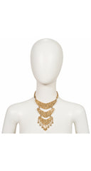 1960s Textured Gold Tone Tiered Bib Necklace