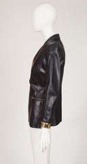 1992 S/S Gold-Tone Cuff Black Leather Zip-Up Jacket