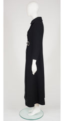 1960s Rhinestone Button Black Wool Double-Breasted Maxi Coat
